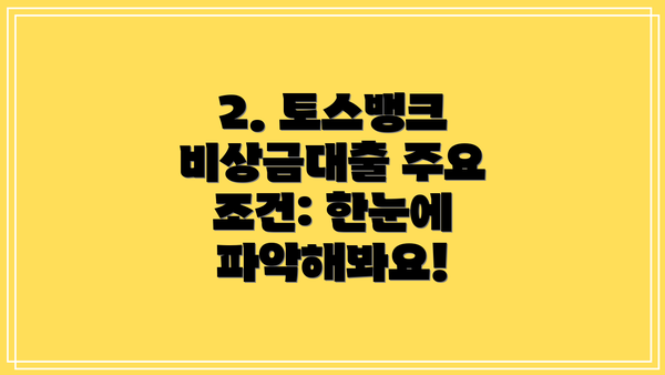 2. 토스뱅크 비상금대출 주요 조건: 한눈에 파악해봐요!