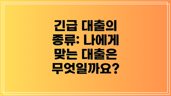 긴급 대출의 종류: 나에게 맞는 대출은 무엇일까요?