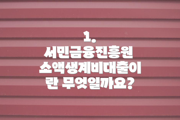 1. 서민금융진흥원 소액생계비대출이란 무엇일까요?