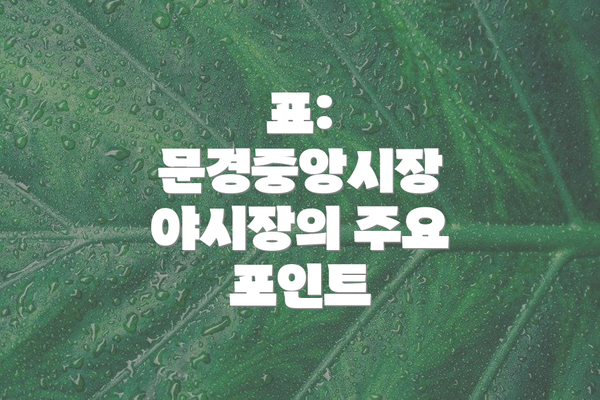 표: 문경중앙시장 야시장의 주요 포인트
